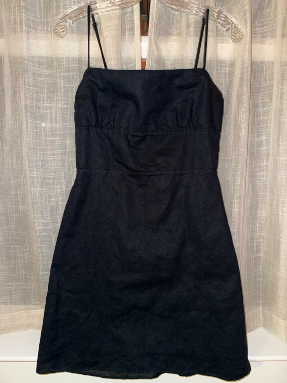 Women’s Black Linen Spaghetti Strap Dress
